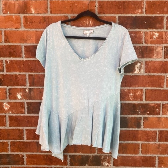 Anthropologie Eri + Ali Womens Medium Assymentrical Flared Short Sleeve Top - Picture 6 of 6